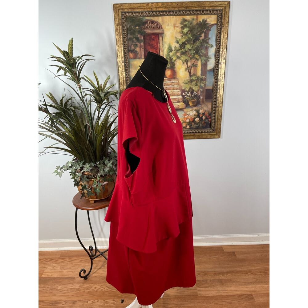 Worthington Peplum Sheath Dress Womens 24W Red Cap Sleeve Retro Revival Chic - Picture 4 of 8